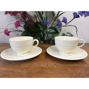 Vintage Wedgwood Edme Etruria Creamware Tea Cups and Saucers England Set of‎ 2
